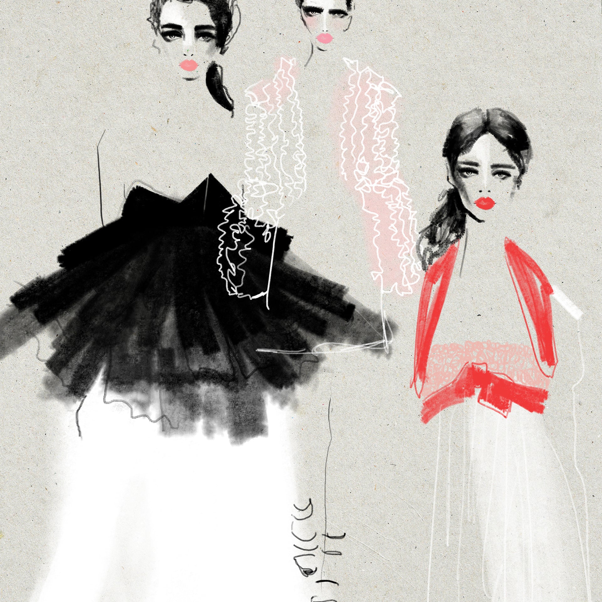 Giambattista Valli illustration fashion sketch by Melbourne based illustrator Kelly Thompson