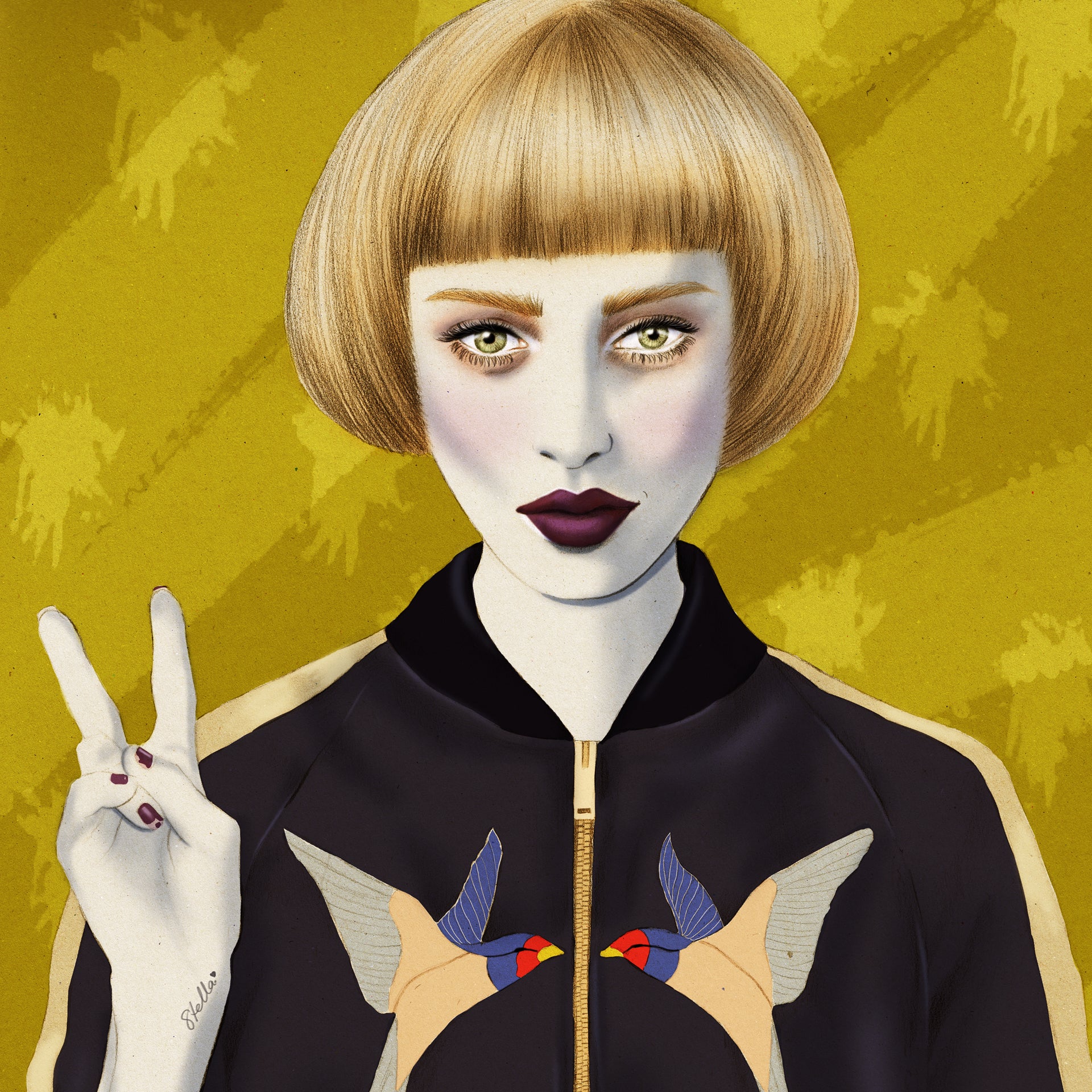Stella McCartney bomber jacket Net-a-Porter fashion illustration by Melbourne based illustrator Kelly Thompson