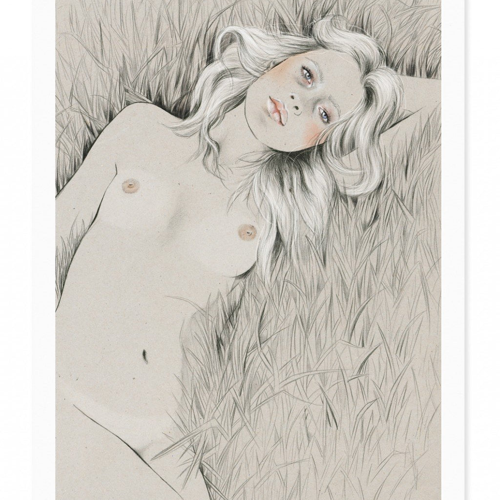 Nude girl in grass, illustration of Zippora Seven by Melbourne Illustrator Kelly Thompson